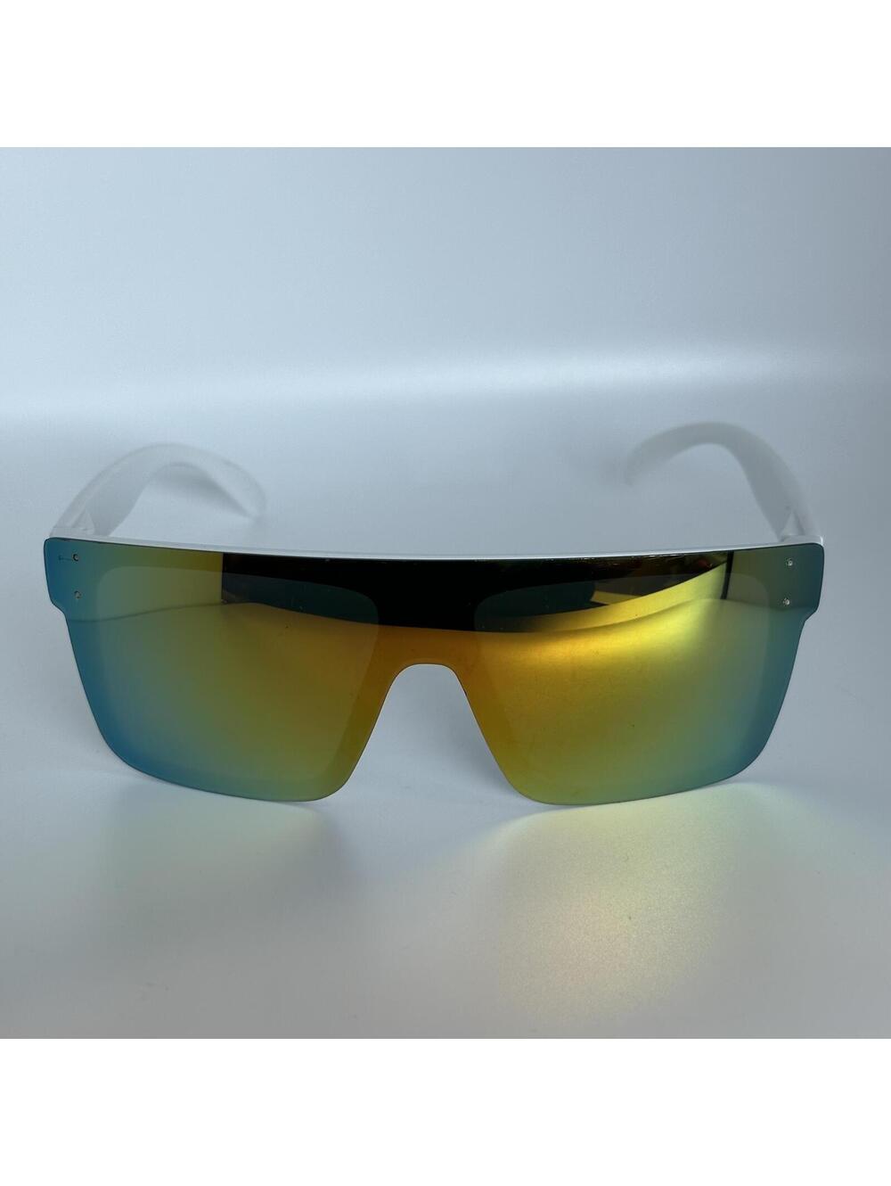 Apex White Frame Sports Sunglasses with Yellow Mirrored Lens